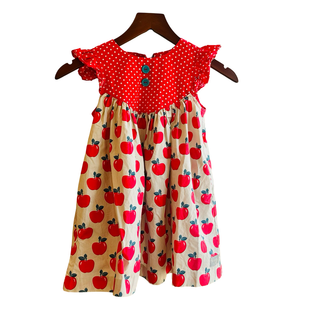 Eleanor Rose Girls Red Apple Print Polka Dot Ruffle Dress Size 5/6 Fall